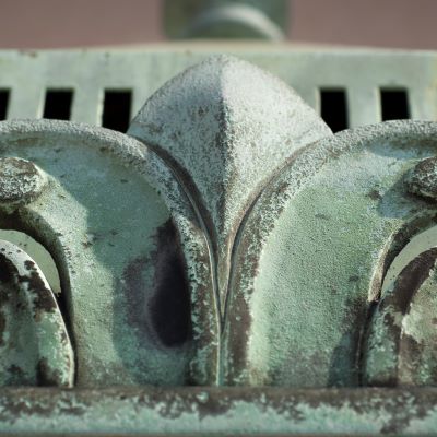 A closeup of a detail on the exterior of Cockins Hall